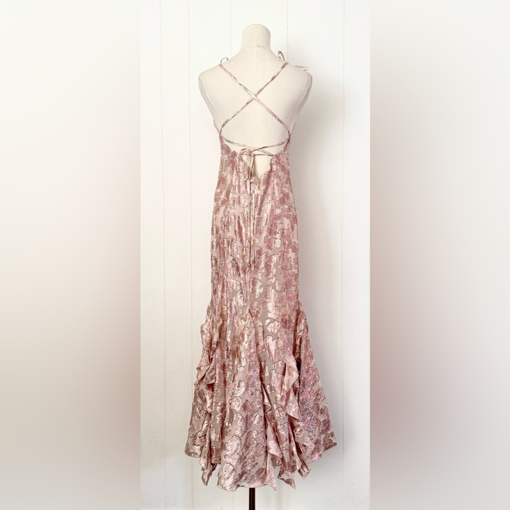 Alice McCall Best Of You Silk Midi Dress in Champagne Metallic Pink 4 Gown Event - Picture 7 of 11
